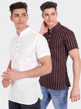 Mens Straight Strip Half Sleeve Kurta (Pack 2)